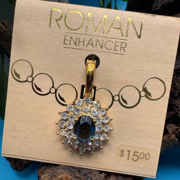 Roman Jewelry - Roman vintage necklace enhancer, dark blue & clear glass in gold tone, NOS.